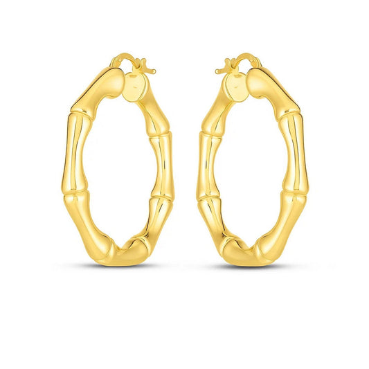 14k Yellow Gold Large Bamboo Hoops