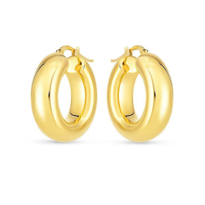 14k Yellow Gold Medium Puffy Hoops