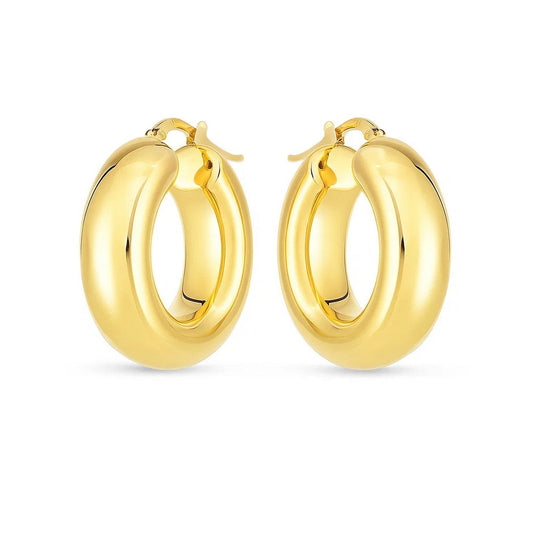 14k Yellow Gold Medium Puffy Hoops