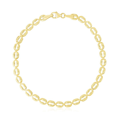 14k Yellow Gold High Polish Textured Puffed Oval Link Bracelet  (3.80 mm)
