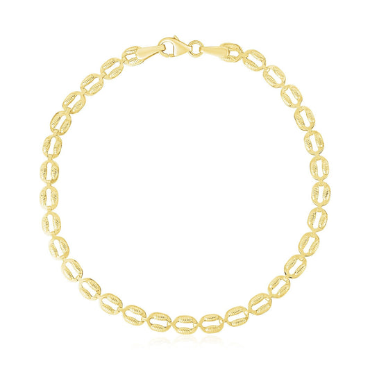 14k Yellow Gold High Polish Textured Puffed Oval Link Bracelet  (3.80 mm)