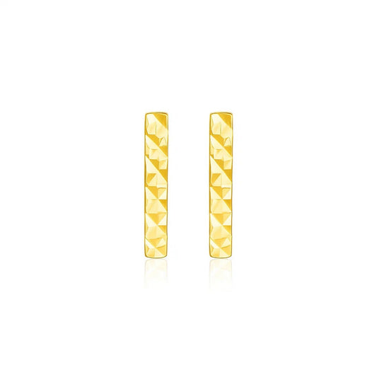14k Yellow Gold Textured Bar Earrings