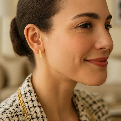 14k Yellow Gold Textured Bar Earrings