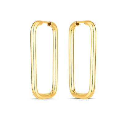 14k Yellow Gold Endless Rectangle Hoops