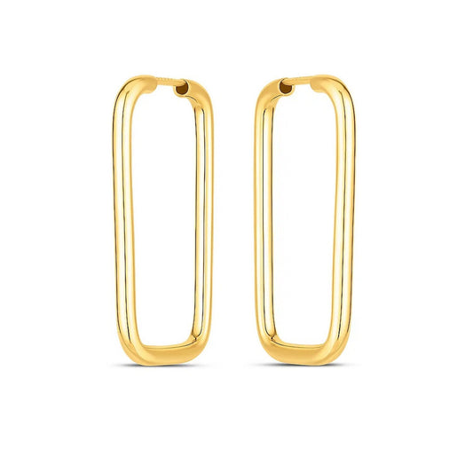 14k Yellow Gold Endless Rectangle Hoops