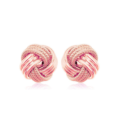 14k Rose Gold Love Knot with Ridge Texture Earrings