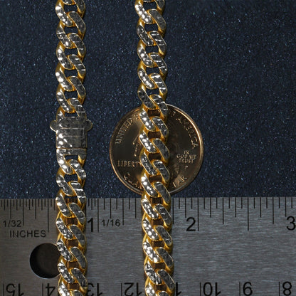 14k Yellow Gold White Pave High Polish Modern Lite Miami Cuban Chain (8.00 mm)