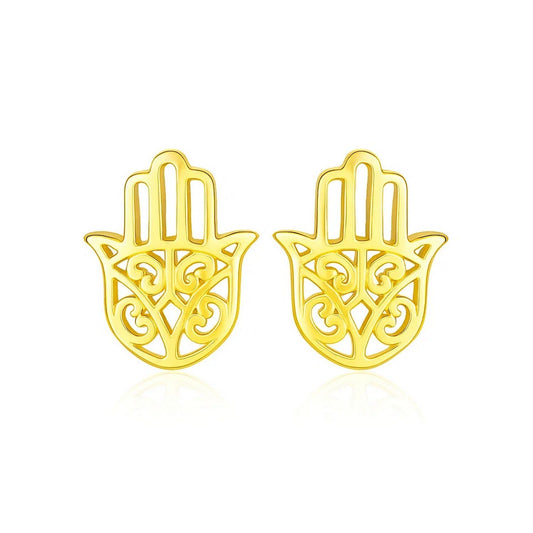 14k Yellow Gold Polished Hand of Hamsa Post Earrings