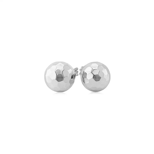 14k White Gold Ball Earrings with Faceted Texture(7mm)