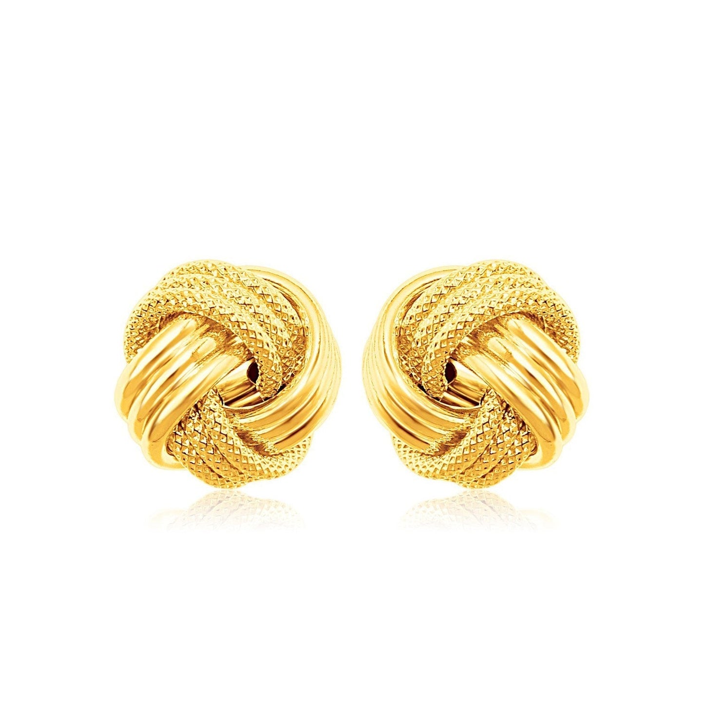 10k Yellow Gold Love Knot with Ridge Texture Earrings