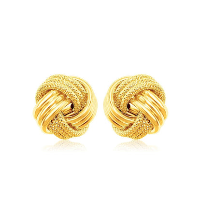 10k Yellow Gold Love Knot with Ridge Texture Earrings