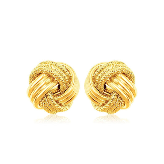 10k Yellow Gold Love Knot with Ridge Texture Earrings