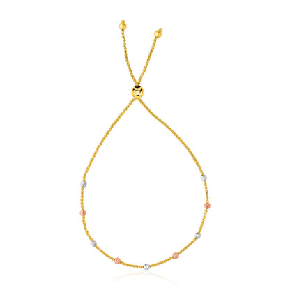 14k Tri-Color Gold Textured Bead Station Lariat Bracelet (5.00 mm)