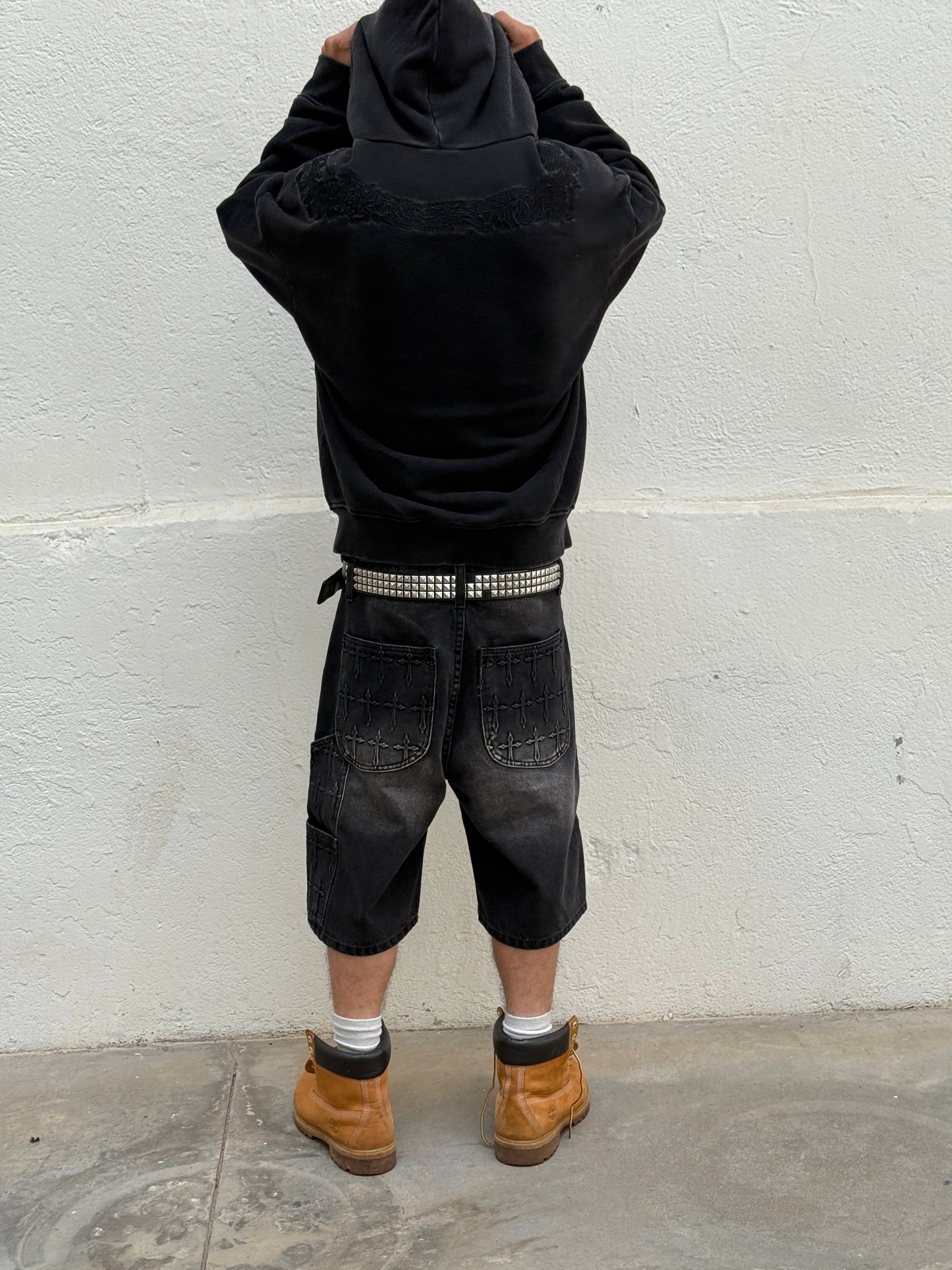 *Embossed Cross Jorts (Black)