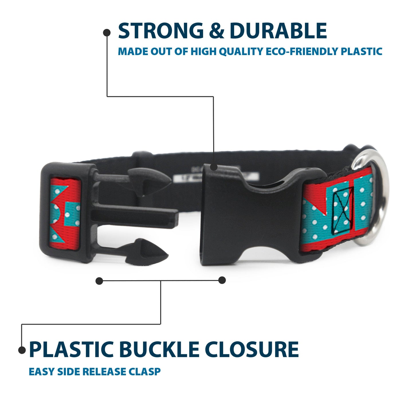 Plastic Clip Collar - BUCKLE-DOWN Shapes Red/Dot Turquoise/White