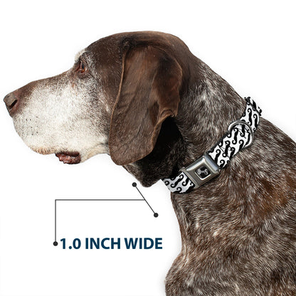 Dog Bone Seatbelt Buckle Collar - Diagonal Handlebar Mustaches White/Black