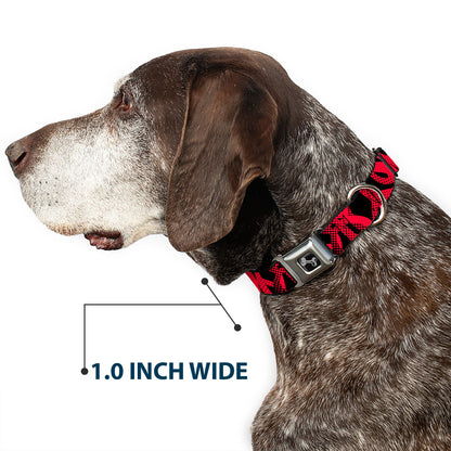 Dog Bone Seatbelt Buckle Collar - Peace Dots Black/Fuchsia