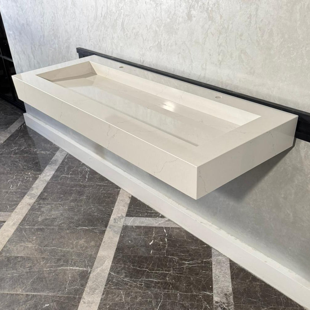 READY TO SHIP! Handcrafted Tiber Quartz Sink: Quartz Vanity Top (QU-100)