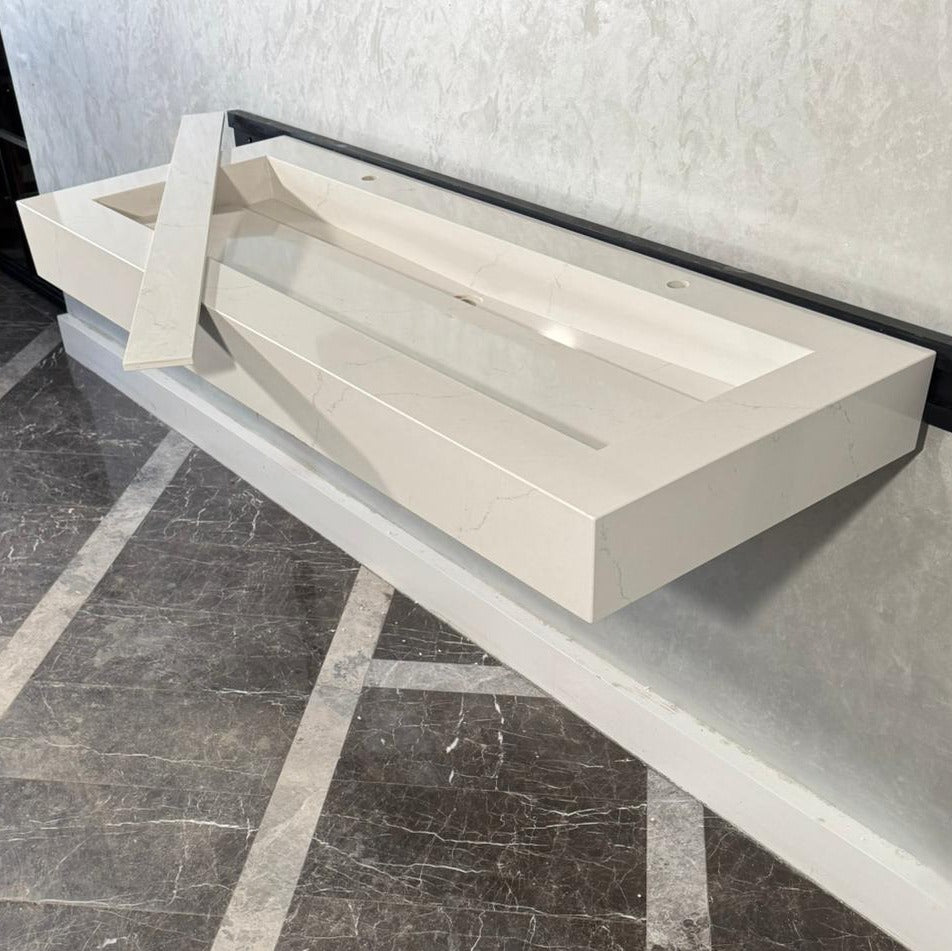 READY TO SHIP! Handcrafted Tiber Quartz Sink: Quartz Vanity Top (QU-100)