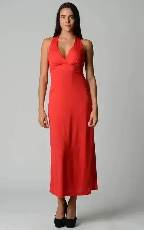 Women's Halter Maxi Dress with Cross Back Straps