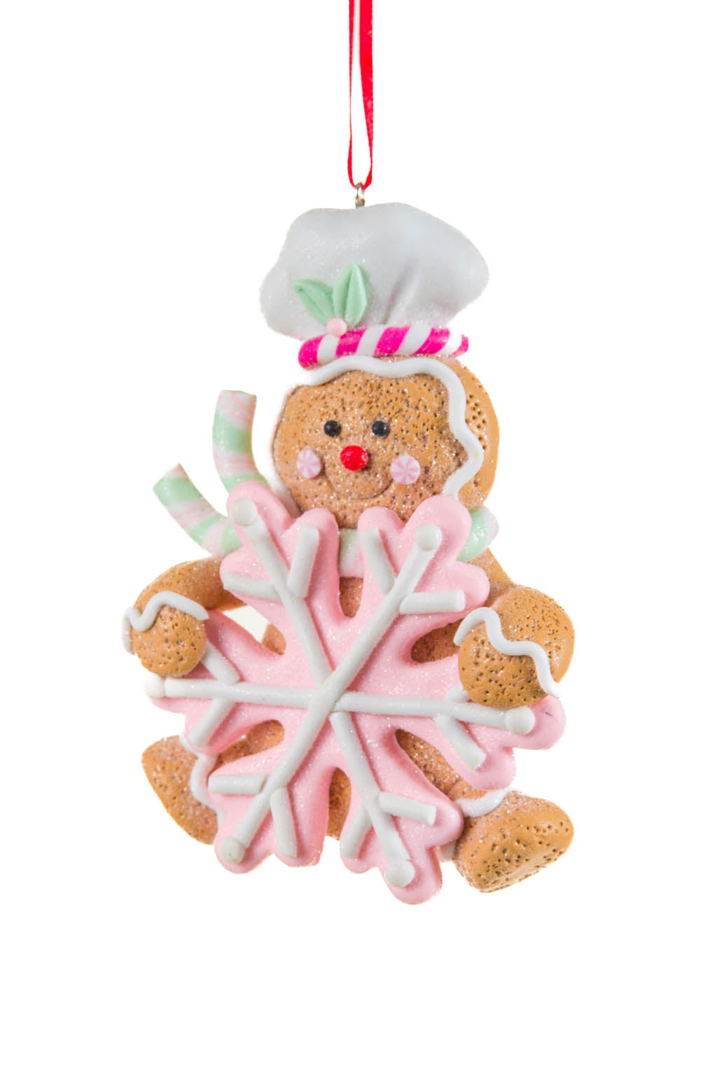 5"  Gingerbread Ornament with Pink Snowflake Ornament