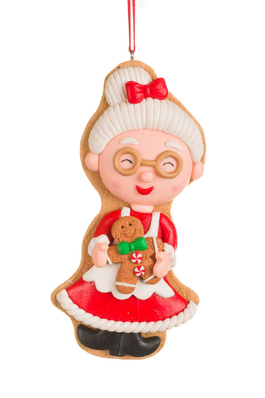 5.25" Red Mrs. Claus With Gingerbread Man Ornament