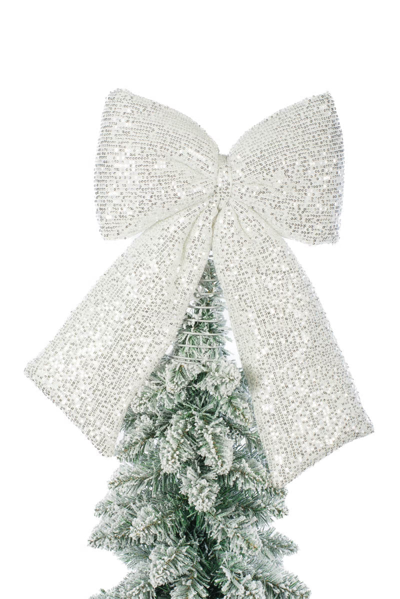 Christmas Carousel Collection - 20" Giant Silver Ribbon / Bow Tree Topper