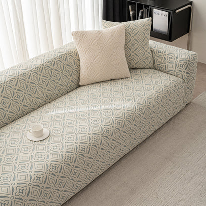 3D Jacquard Geometric Sofa Cover, High Stretch Soft Polar Fleece Slipcover for Couch