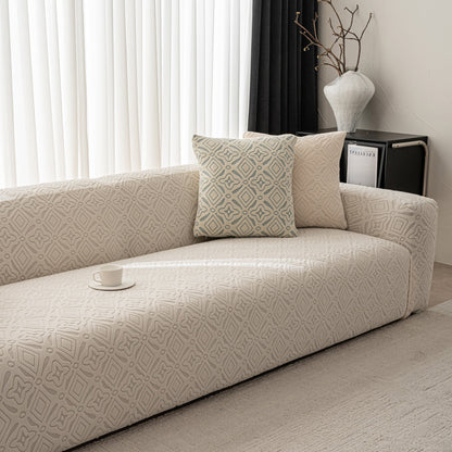 3D Jacquard Geometric Sofa Cover, High Stretch Soft Polar Fleece Slipcover for Couch