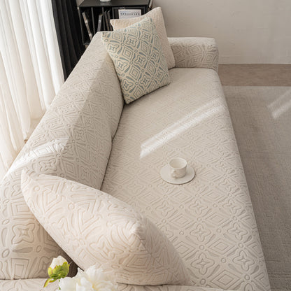 3D Jacquard Geometric Sofa Cover, High Stretch Soft Polar Fleece Slipcover for Couch