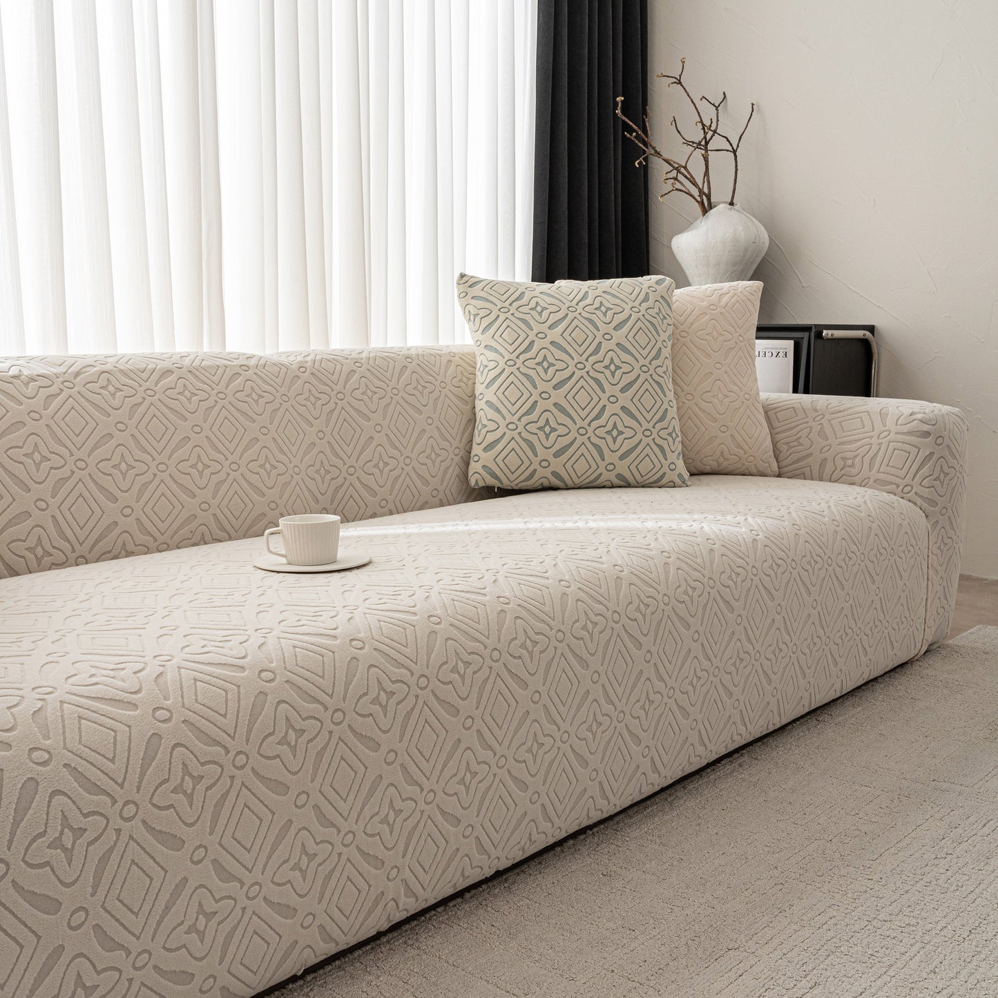 3D Jacquard Geometric Sofa Cover, High Stretch Soft Polar Fleece Slipcover for Couch