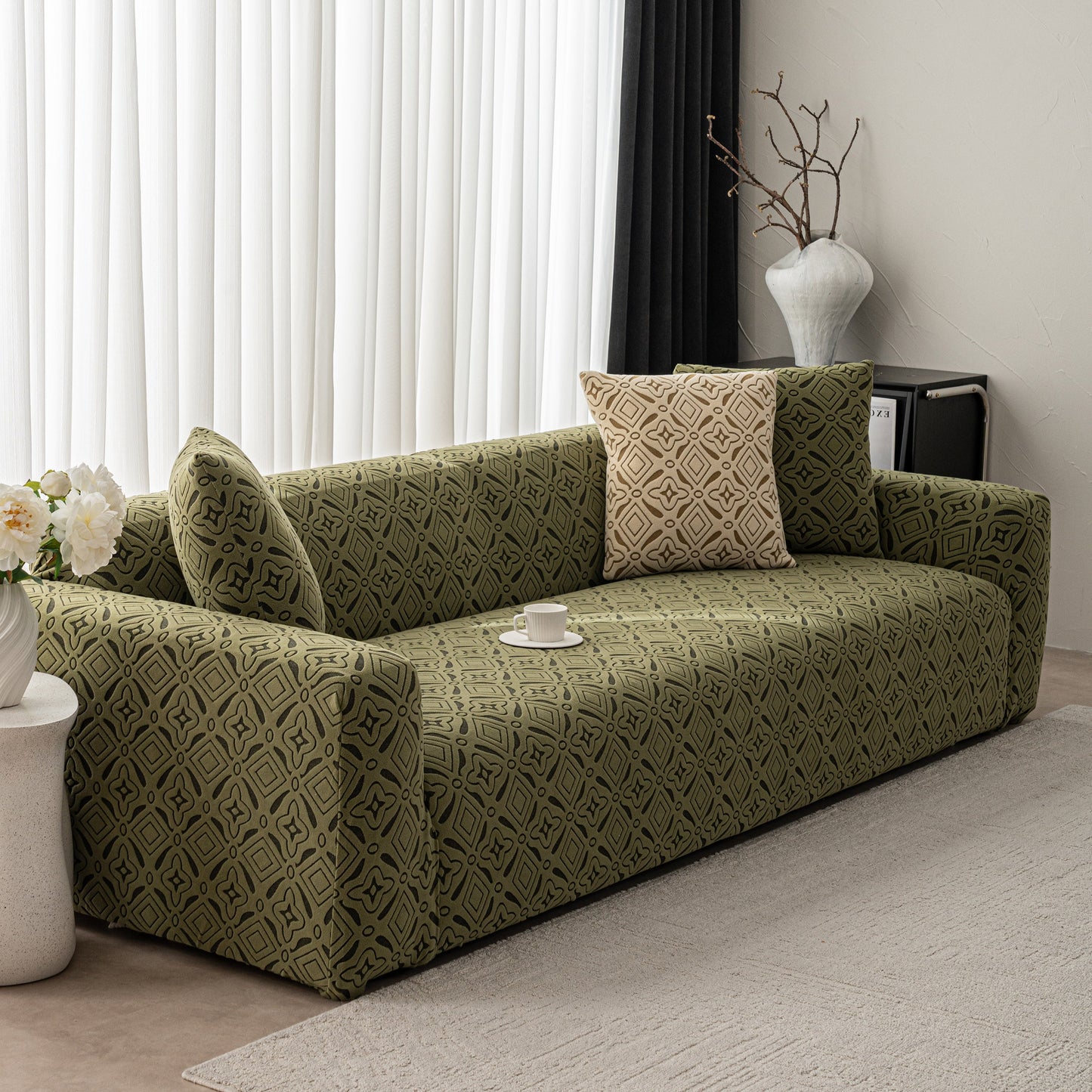 3D Jacquard Geometric Sofa Cover, High Stretch Soft Polar Fleece Slipcover for Couch