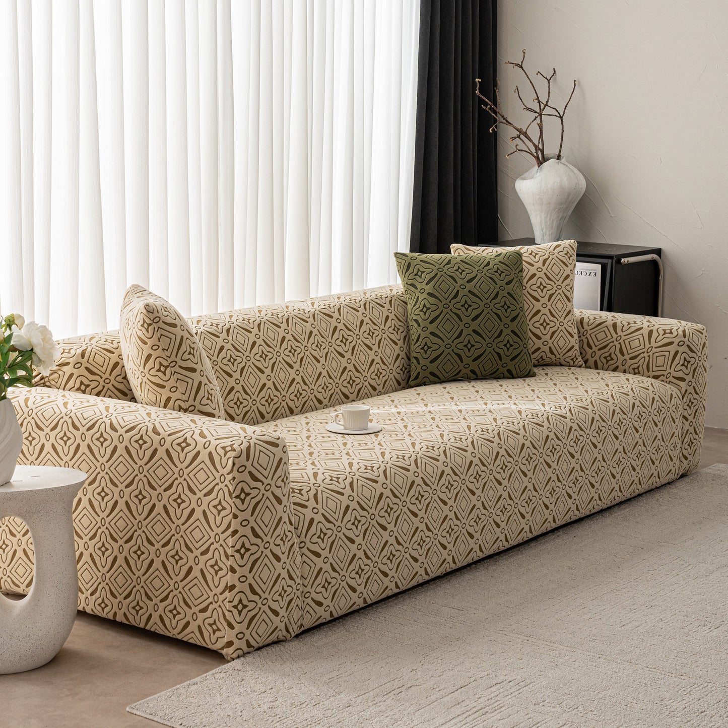 3D Jacquard Geometric Sofa Cover, High Stretch Soft Polar Fleece Slipcover for Couch