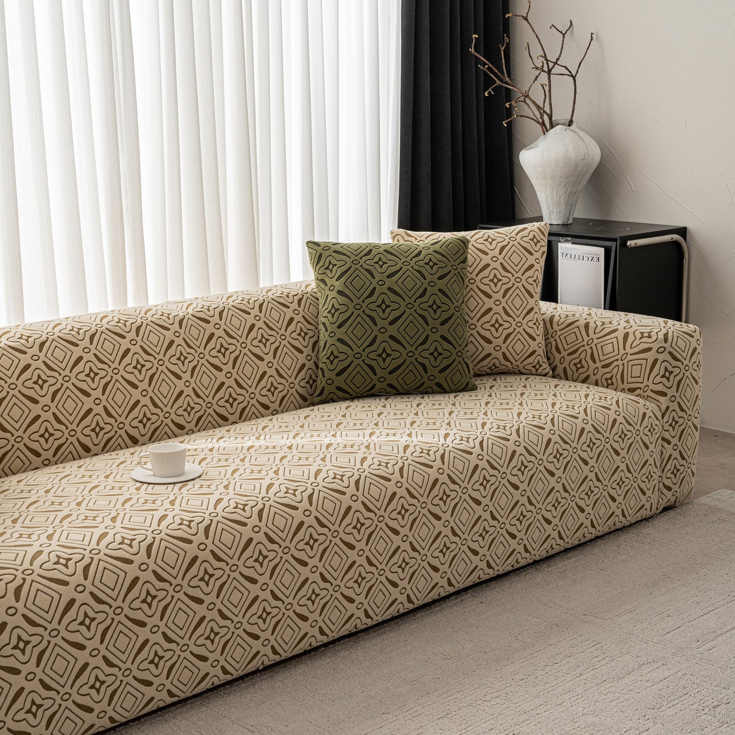 3D Jacquard Geometric Sofa Cover, High Stretch Soft Polar Fleece Slipcover for Couch