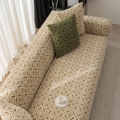 3D Jacquard Geometric Sofa Cover, High Stretch Soft Polar Fleece Slipcover for Couch