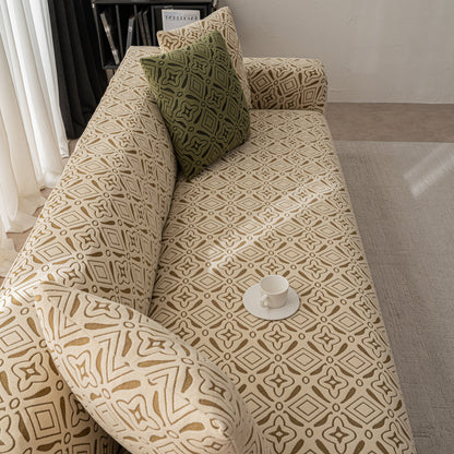 3D Jacquard Geometric Sofa Cover, High Stretch Soft Polar Fleece Slipcover for Couch