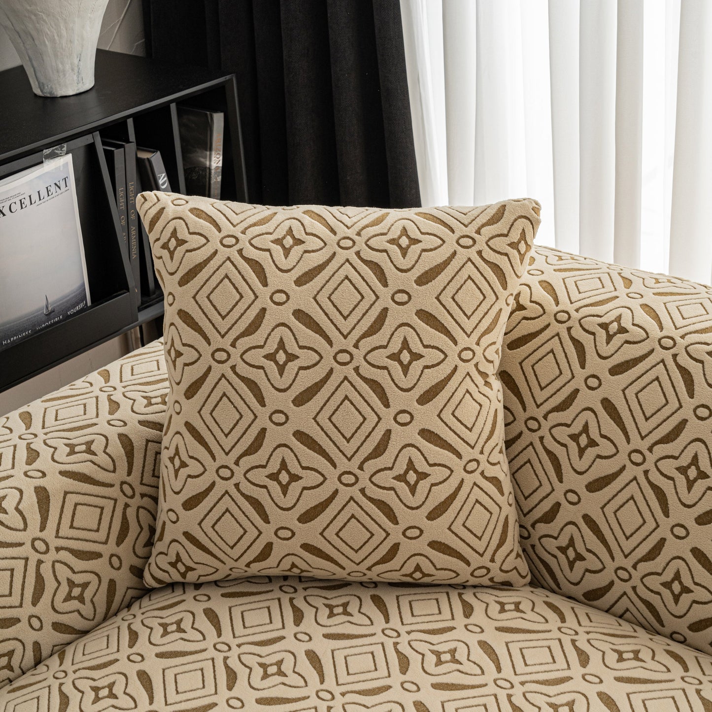 3D Jacquard Geometric Sofa Cover, High Stretch Soft Polar Fleece Slipcover for Couch