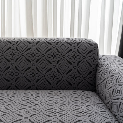 3D Jacquard Geometric Sofa Cover, High Stretch Soft Polar Fleece Slipcover for Couch