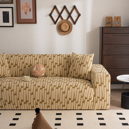 Plush Fleece Stretch Sofa Cover, Super Soft Textured Geometric Couch Slipcover