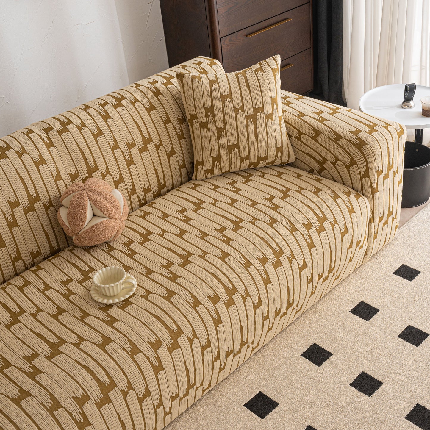 Plush Fleece Stretch Sofa Cover, Super Soft Textured Geometric Couch Slipcover