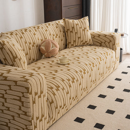 Plush Fleece Stretch Sofa Cover, Super Soft Textured Geometric Couch Slipcover