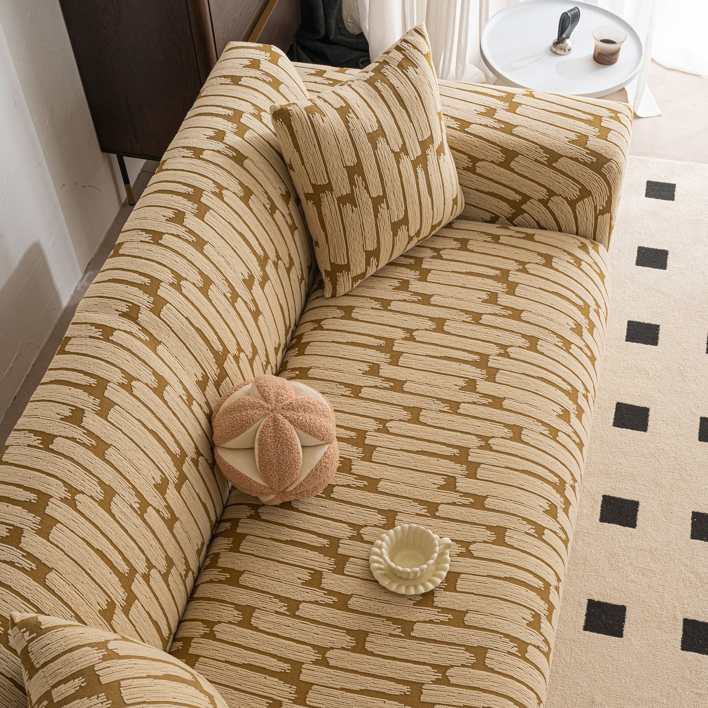 Plush Fleece Stretch Sofa Cover, Super Soft Textured Geometric Couch Slipcover