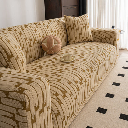 Plush Fleece Stretch Sofa Cover, Super Soft Textured Geometric Couch Slipcover
