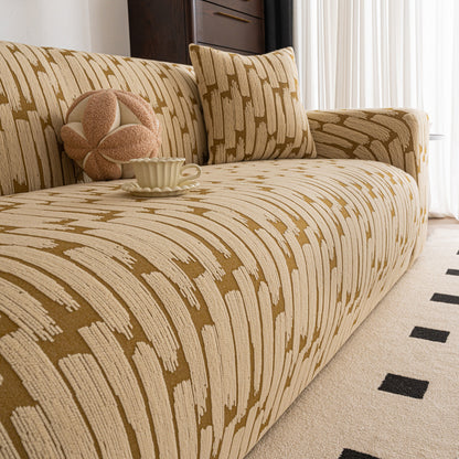 Plush Fleece Stretch Sofa Cover, Super Soft Textured Geometric Couch Slipcover