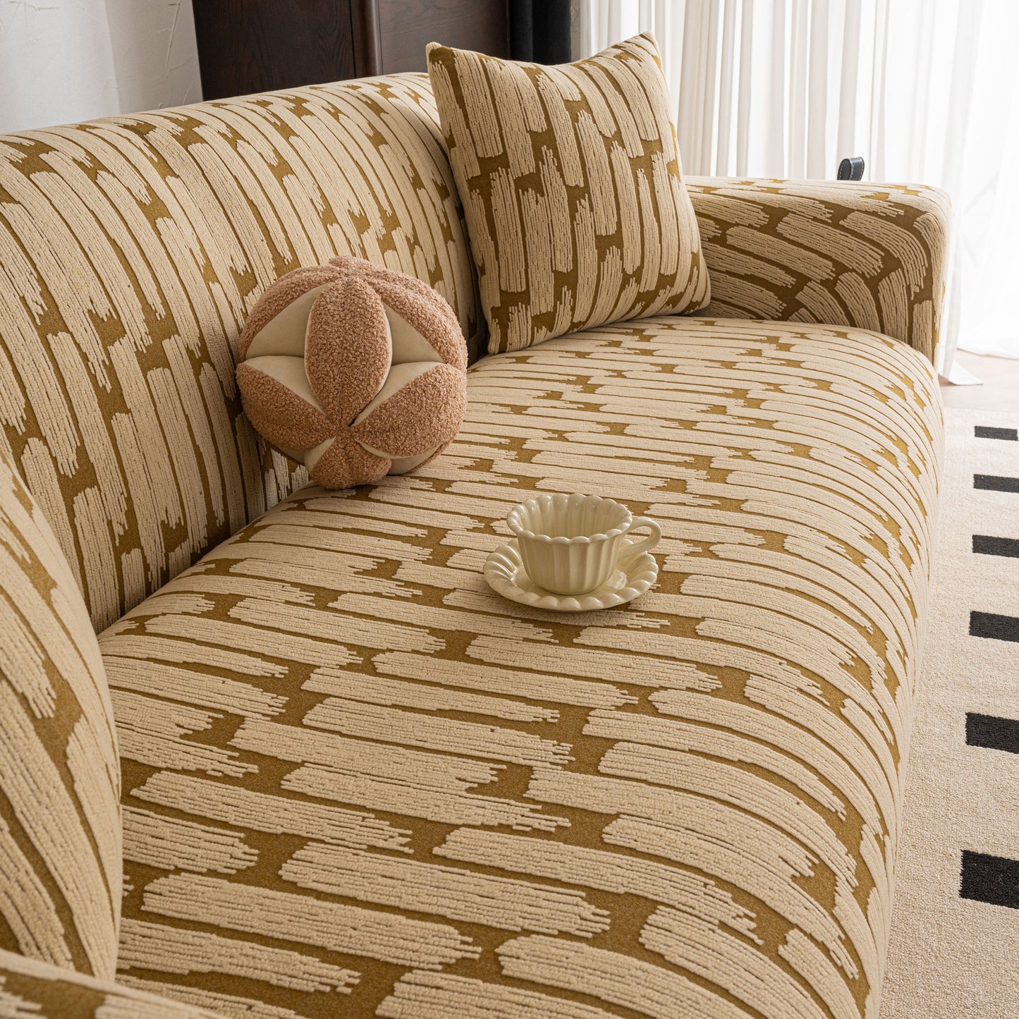 Plush Fleece Stretch Sofa Cover, Super Soft Textured Geometric Couch Slipcover