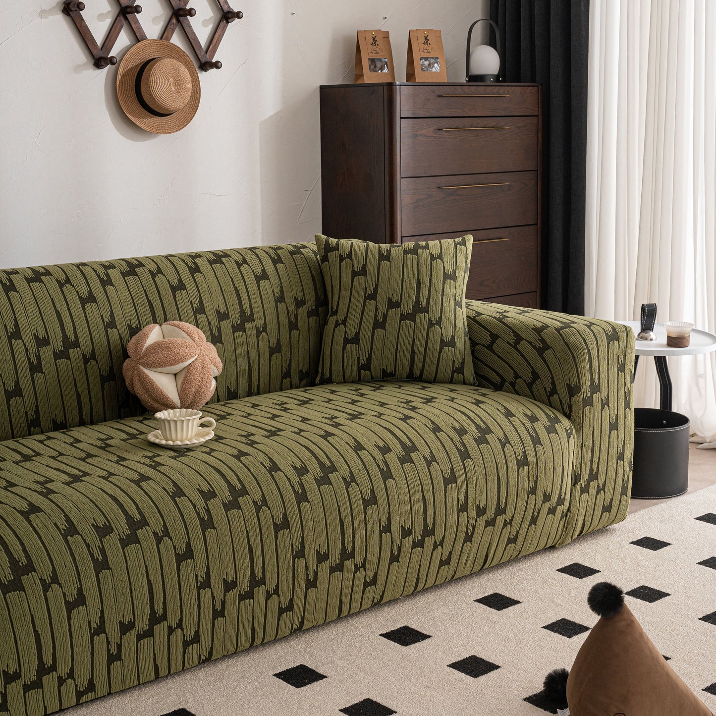 Plush Fleece Stretch Sofa Cover, Super Soft Textured Geometric Couch Slipcover