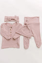 Top and Bottom Outfit, Hat and Headband Set (Newborn - 12 months) - Dusty Rose