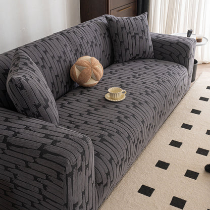 Plush Fleece Stretch Sofa Cover, Super Soft Textured Geometric Couch Slipcover