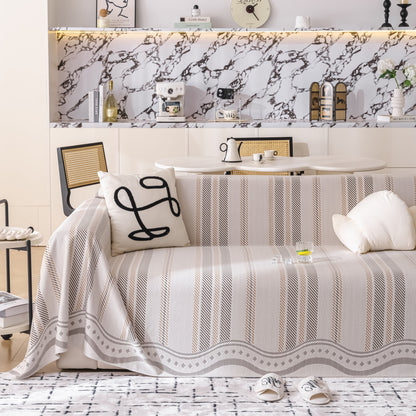 Modern Geometric Cooling Sofa Blanket, Soft & Breathable Striped Couch Throw Cover