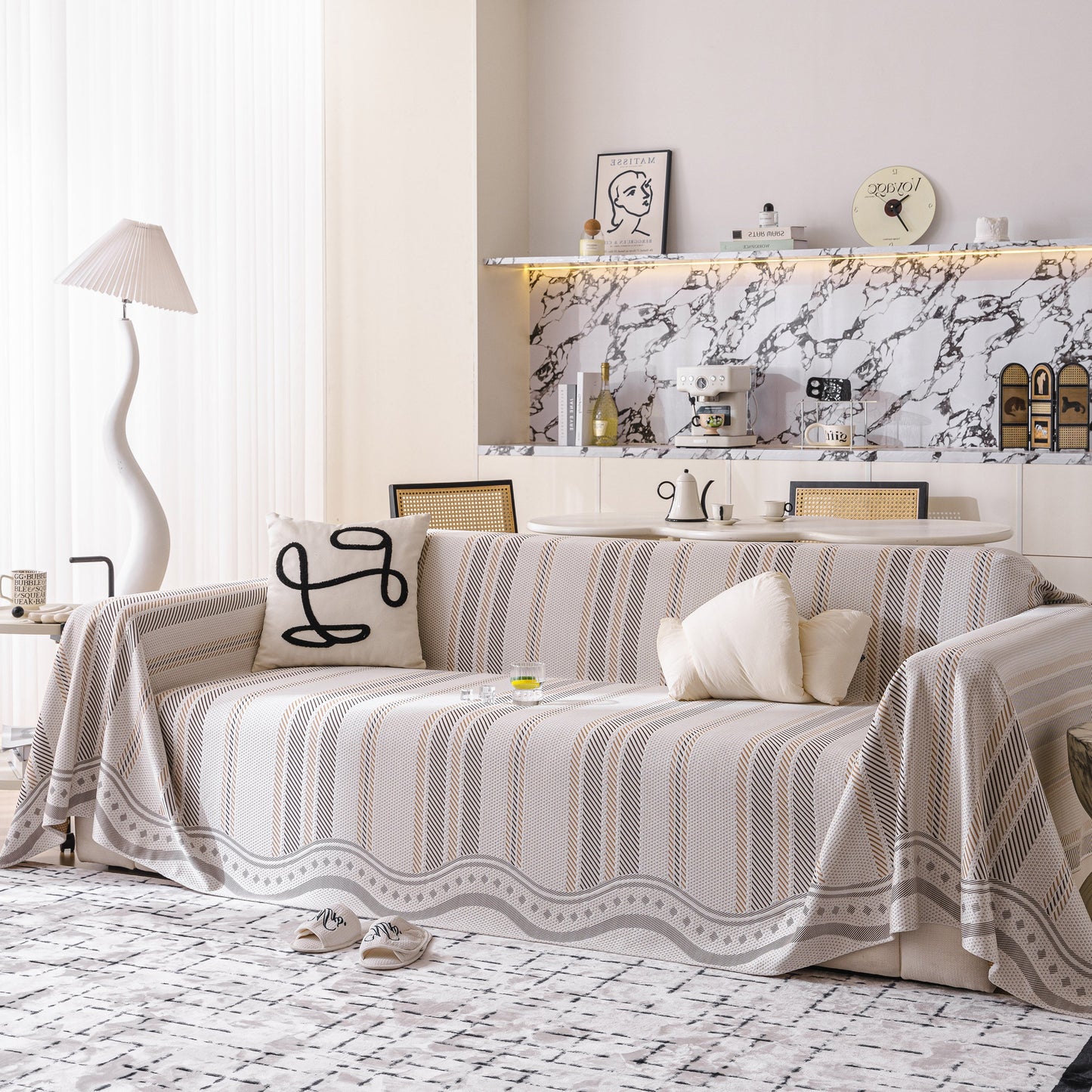 Modern Geometric Cooling Sofa Blanket, Soft & Breathable Striped Couch Throw Cover